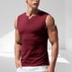 thumbnail image 1 of pstuiky Camisetas sin mangas para hombre, Top deportivo informal de malla de color sólido para hombre, transpirable, sin mangas, cuello redondo, medio botón Chaleco de hombre l, 1 of 9