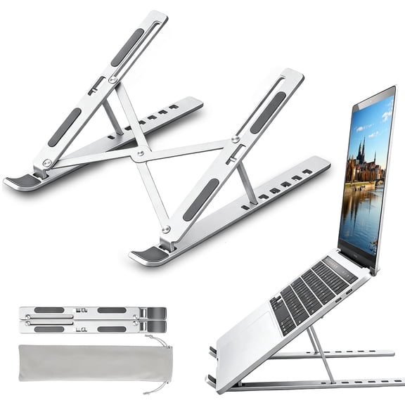 Adjustable Laptop Stand for Desk Ergonomic Foldable Aluminum Laptop Holder, Computer Stand Compatible with 10-15.6” Laptops & Tablets MacBook Air Pro HP Lenovo Dell Silver