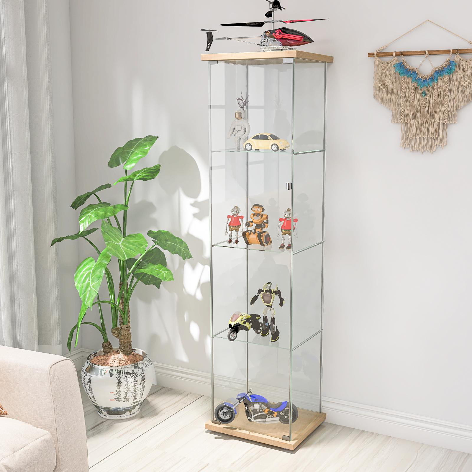 Glass Cabinet-b Glass Display Cabinet 4 Shelves with Door Black Floor Standing Curio Bookshelf in The Study for Living Room Bedroom Office 64” x 17”x 14.5”