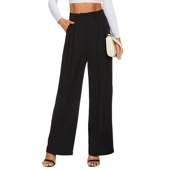 Sunloudy - Pantalones rectos casuales para mujer con bolsillos, pantalones largos de negocios de cintura alta de color sólido a la moda Sunloudy moda