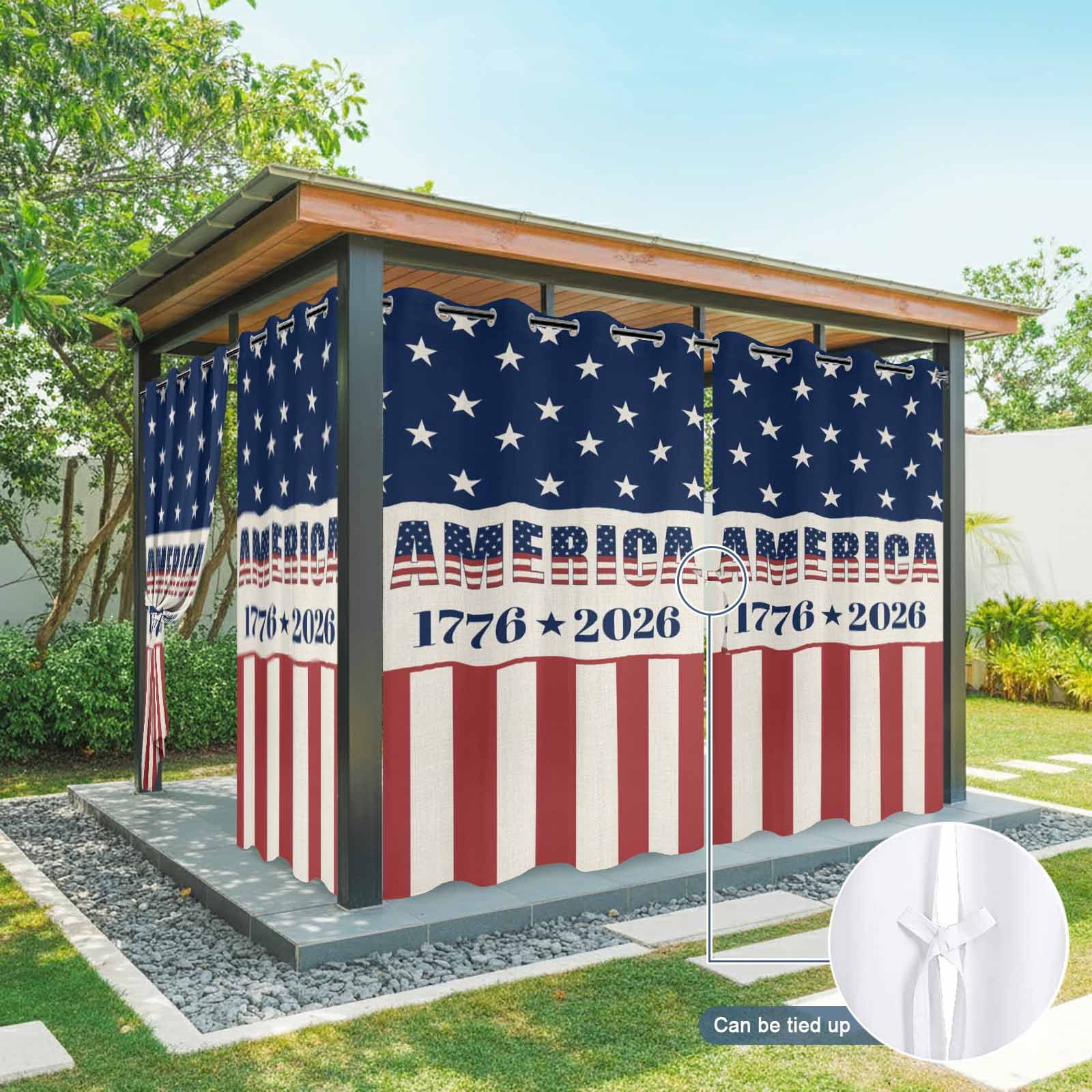 Anniversary Outdoor Curtains for Patio, USA Flag Red Striped Blue Star Sunshade Privacy Drapes Grommet Waterproof Outside Curtains for Porch/Cabana/Balcony 54"x 84", 1 Panel