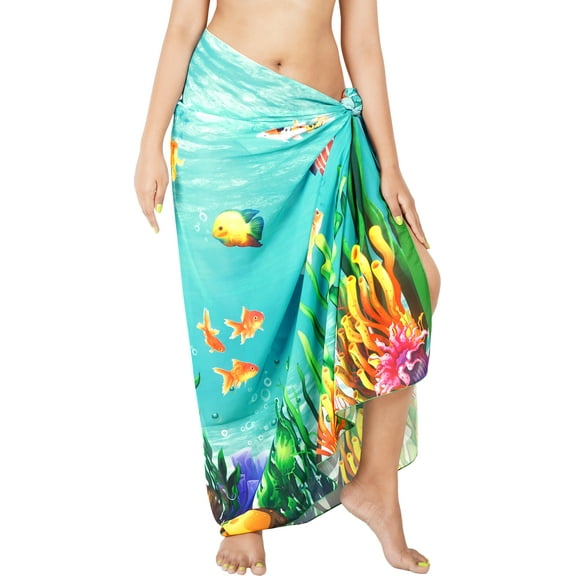 HAPPY BAY Women's Beachwear Sarong Coverups Bikini Skirt Swim Cover up Summer Wraps Swimwear Beach Wrap Skirts for Women One Size Underwater Fishes, Green