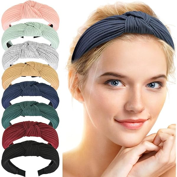 wonima11 8 Pieces Headbands for Women, Knotted Wide Turban Headband, Hair Bands Elastic Hair Accessories for Women and Girls