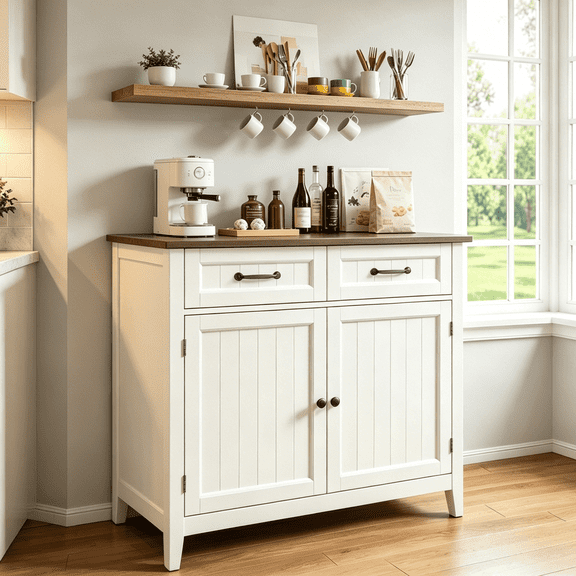 Asofer Buffet Cabinet,Sideboard Buffet Cabinet with Storage,Kitchen Cabinet with 2 Drawers and 1 Doors, for Kitchen,Dining Room,Retro Top