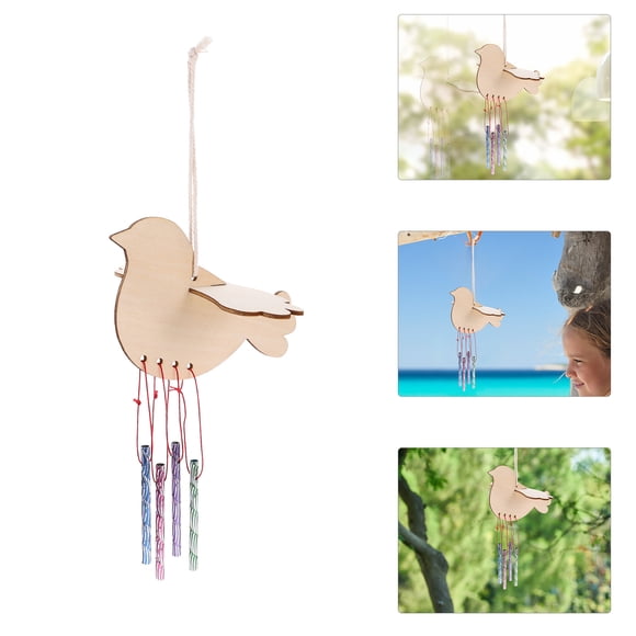 FUEENIRVA Birds Wind Chime Diy 1 Set Unfinished Wood Craft Beige Hanging Indoor Outdoor Decor Back to School