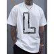 thumbnail image 1 of Camiseta de manga corta con cuello redondo para hombre, sencilla y elegante, con estampado de letra L, cómoda y transpirable, ideal para el tiempo libre en vacaciones de primavera y verano. Camisetas, 1 of 5