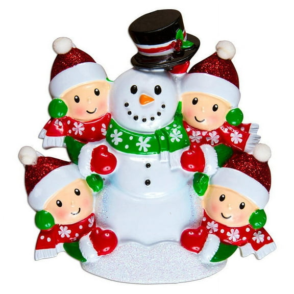 Family Building Snowman Of 4 Personalized Christmas Ornament DO-IT-YOURSELF