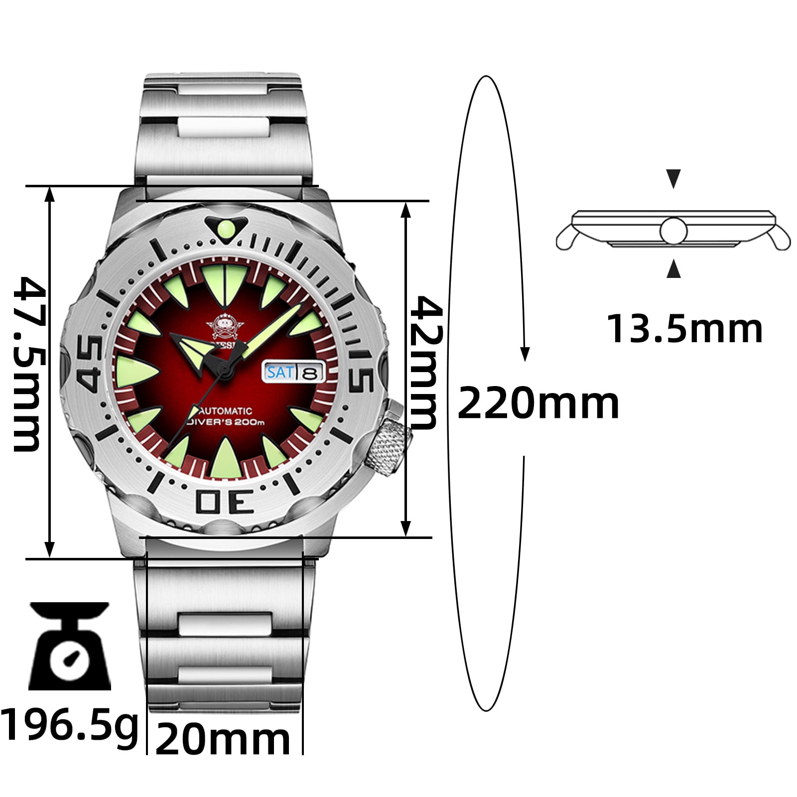 ADDIESDIVE Men's Mechanical Watch 200m Waterproof Professional Diver Automatic Watch with Sapphire Crystal and Luminous Dial for Diving and Business
