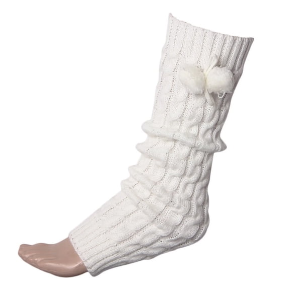 TELOLY Women Knit Leg Warmers Solid Color Boot Socks Knee Ballet Thigh High Leg Warmers Sock Covers with Pompom