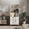 thumbnail image 6 of 71" Tall Bookshelf with 3 Drawers, Bookcase with 3-Tier Open Shelves, Wooden Book Shelf with Storage Cabinet for Living Room, Bedroom, Entrance Hallway, White, 6 of 8