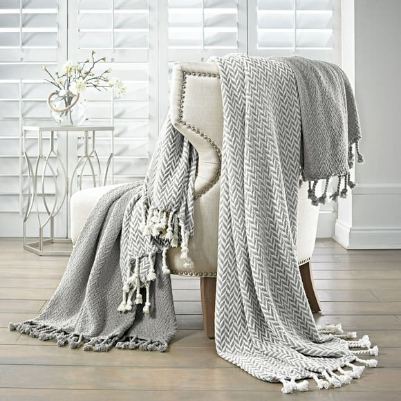 Amrapur Overseas | Monaco 100% Cotton Throw Blanket (Gray) 2 Pack