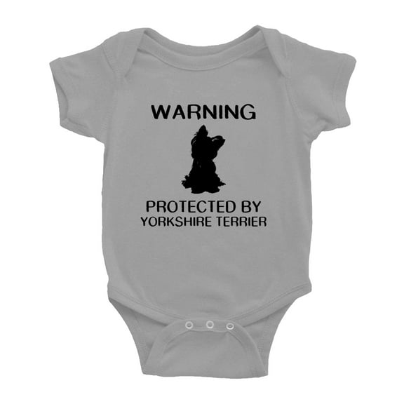 Warning: Protected by A Yorkshire Terrier Dog Funny Baby Rompers Bodysuit (Gray,18-24 Months)