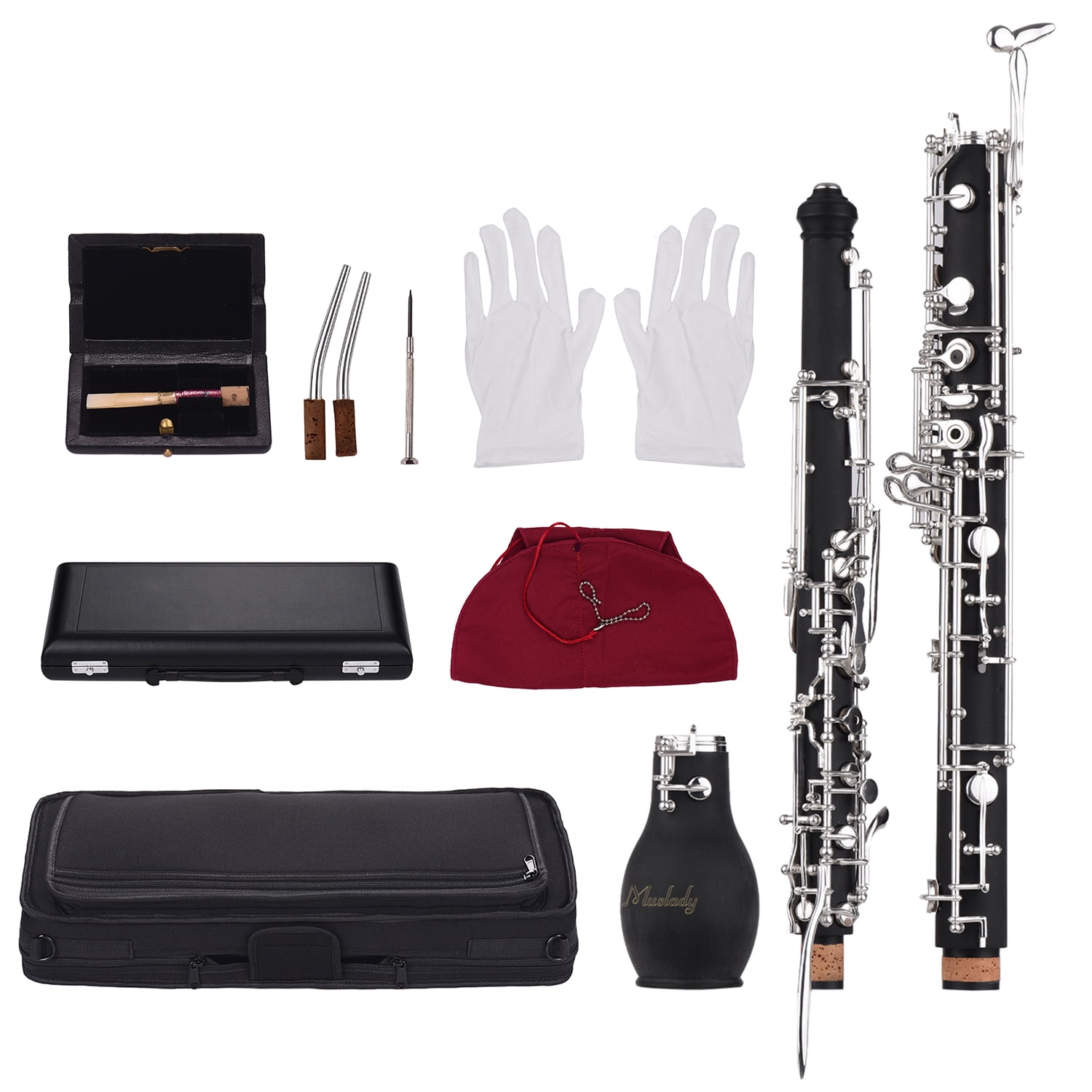 Muslady Professional English Horn Alto Oboe F Key Synthetic Wood Body  Silver-plated Keys Woodwind Instrument with Reed Gloves Cleaning Cloth Case  