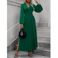 thumbnail image 4 of Women's Long Sleeve V Neck Wrap Maxi Dress with Slit Formal Fall Wedding Guest Cocktail Party Dress, 4 of 9