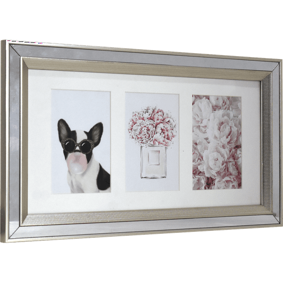 Crystal Art Gallery 10x18 Brushed Silver Collage Picture Frame, Holds Three 4x6 Photos