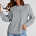 thumbnail image 5 of Blouses for Women Dressy Casual Women's Solid Color Casual Texture With Pockets Long Sleeved Sweatshirt Sweatshirt Round Neck Pullover Top, 5 of 8