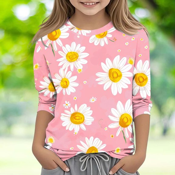 Frnrwgo Girls' Blouses & Shirts Pink Kids Crewneck Tops Casual Fashion Tees Size 3T-12