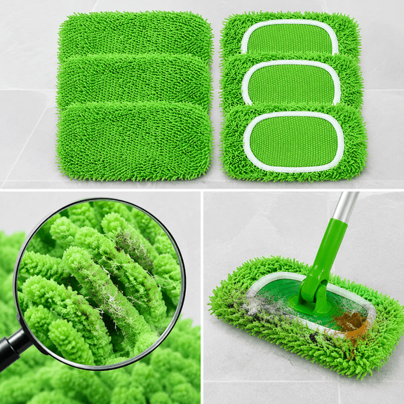 6Pcs Reusable Microfiber Mop Pads (9.8x4.3 inch) - Sweeper Refills Compatible for Hardwood & All Floor Cleaning