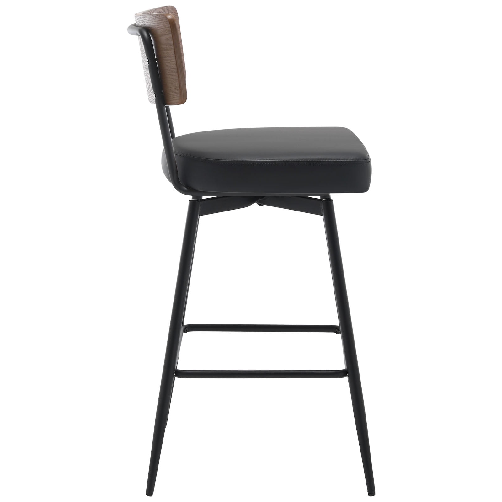 ANMINY Swivel Bar Stools Set of 3, 26" Seat Height, Upholstered Faux Leather Counter Barstools with Wood Backs and Metal Legs, Counter Height Bar Stool for Kitchen Island