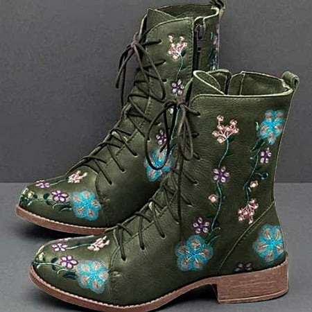 

ZMHEGW Boots For Women Ladies Square Long Ankle Slip On Boots Shoes