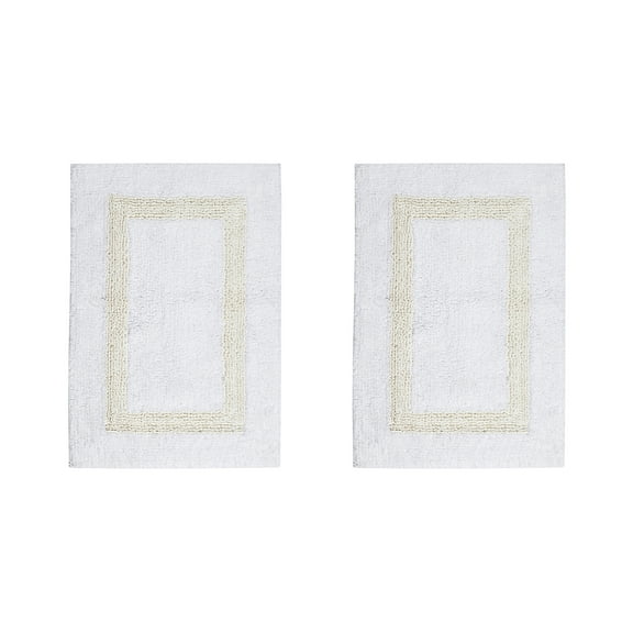 Better Trends 2 Piece Bathroom Rugs Set 100% Cotton Water Absorbent & Reversible Extra Soft Tufted Bath Rug, Machine Washable for Bathroom Floor Decor, 17" x 24" Hotel Collection - White/Ivory