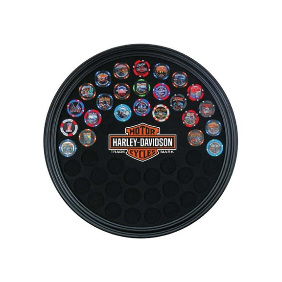Harley-Davidson Trademark Bar & Shield Round Poker Chip Frame - Holds 47 Chips, Harley Davidson