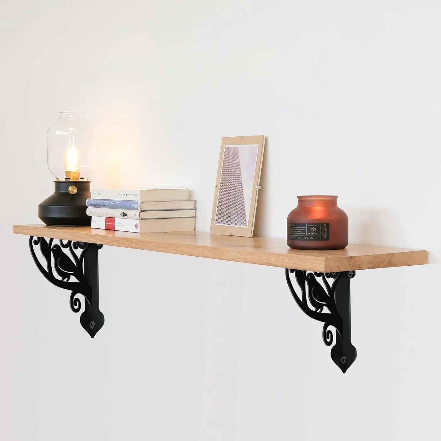 2 Pack Branches and Bird Shelves Brackets Heavy Duty Decorative Shelf Bracket Iron Wall Shelf Brackets for Bookshelf Fireplace Mantel Corbels Metal Corner Brace for Kitchen 8.3x6.8in for diy making
