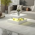 thumbnail image 3 of Modern White LED Coffee Table with Storage - 2-Tier Square Wooden Center Table for Living Room & Dining Reception, 3 of 7
