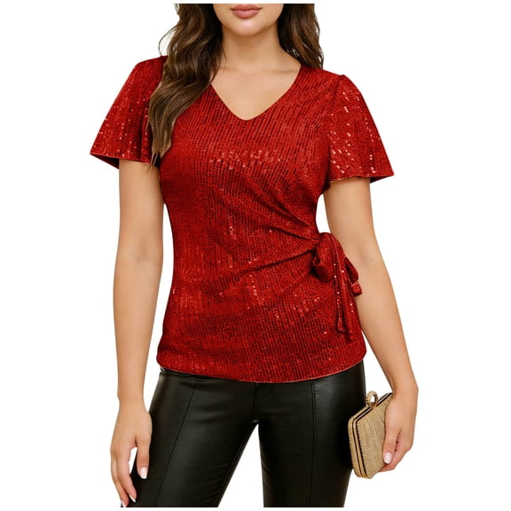 Cilsoka Womens Sequin Tops 2026 Ruffle Sleeve Sparkly Shirt, Glitter Party Blouses Dressy Concert Disco Outfits