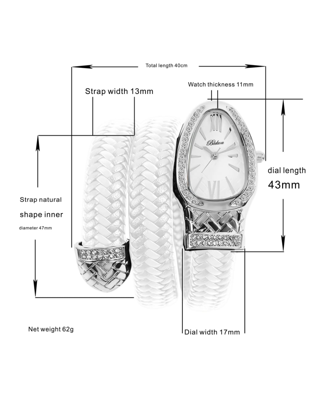 Blekon Original Serpent Wrap Watch – Stunning Coiling Snake Bangle for Women, Braided Leather Elegance, Luxury Quartz Timepiece, Fashion Jewelry