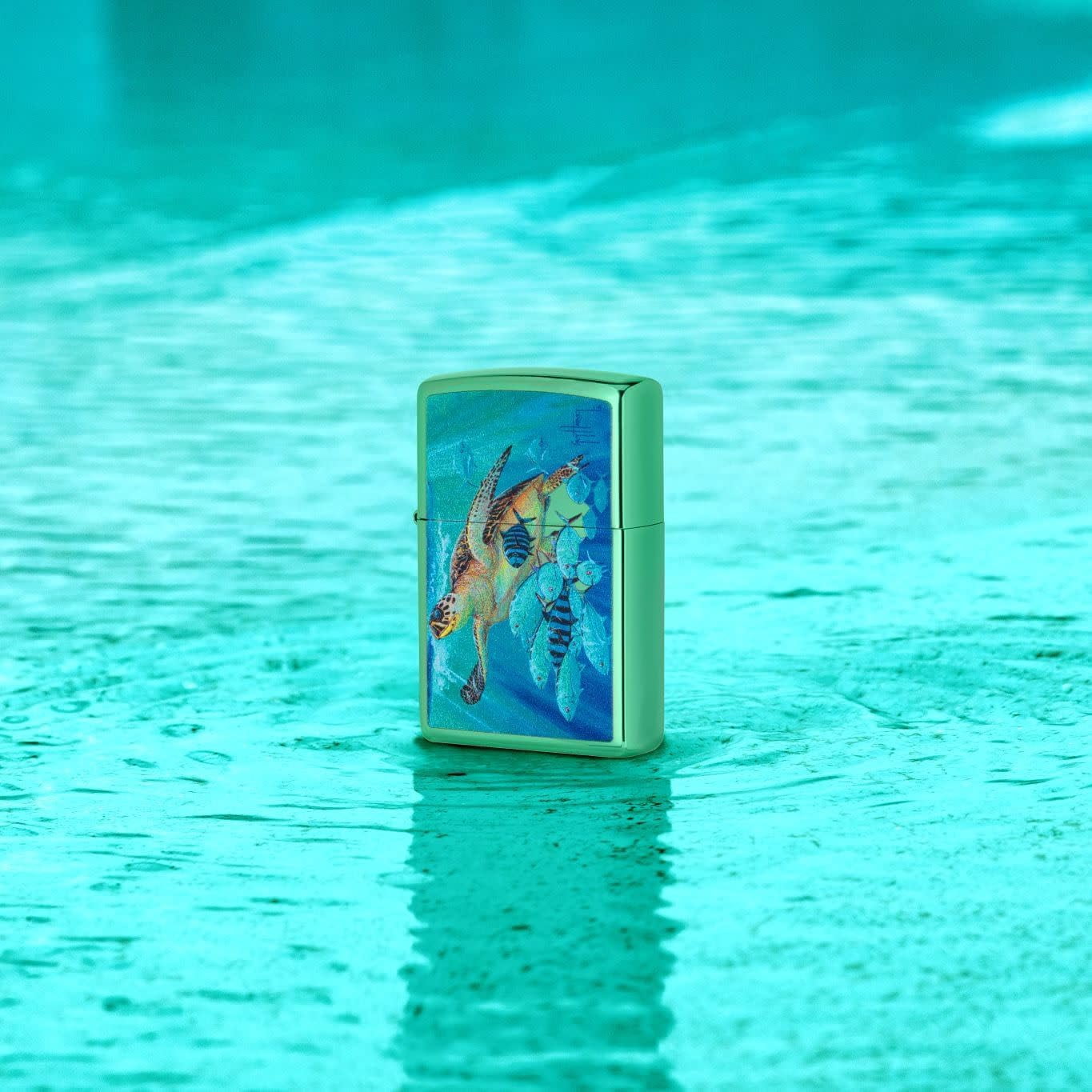 Zippo - Customized Message on Sea Life by Guy Harvey - High Polish Green 46589