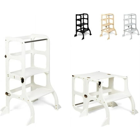 

STEP n SIT® • Montessori Helper Tower - Table • Convertible 2-in-1 with Support Legs (with Gold Clasps Wooden)