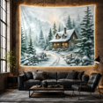 thumbnail image 6 of Snowy Forest Cabin in Winter with Warm Light, Cozy Rustic for Home Decor Enthusiasts, Cabin Wall Art Print, Christmas Gift Tapestry Wall Hanging for Bedroom and Living Room, 6 of 7