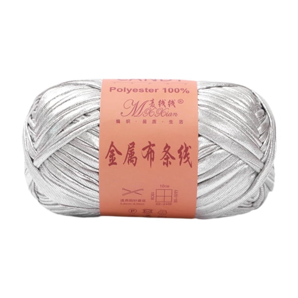 Hilo metálico brillante de 40 m y 100 g para tejer a mano, crochet, poliéster, grueso, para camisetas. Plata