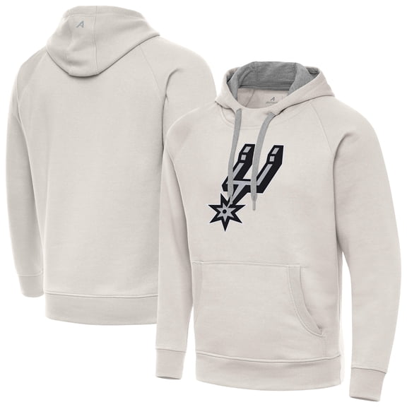 Men's Antigua Cream San Antonio Spurs Big Logo Victory Pullover Hoodie