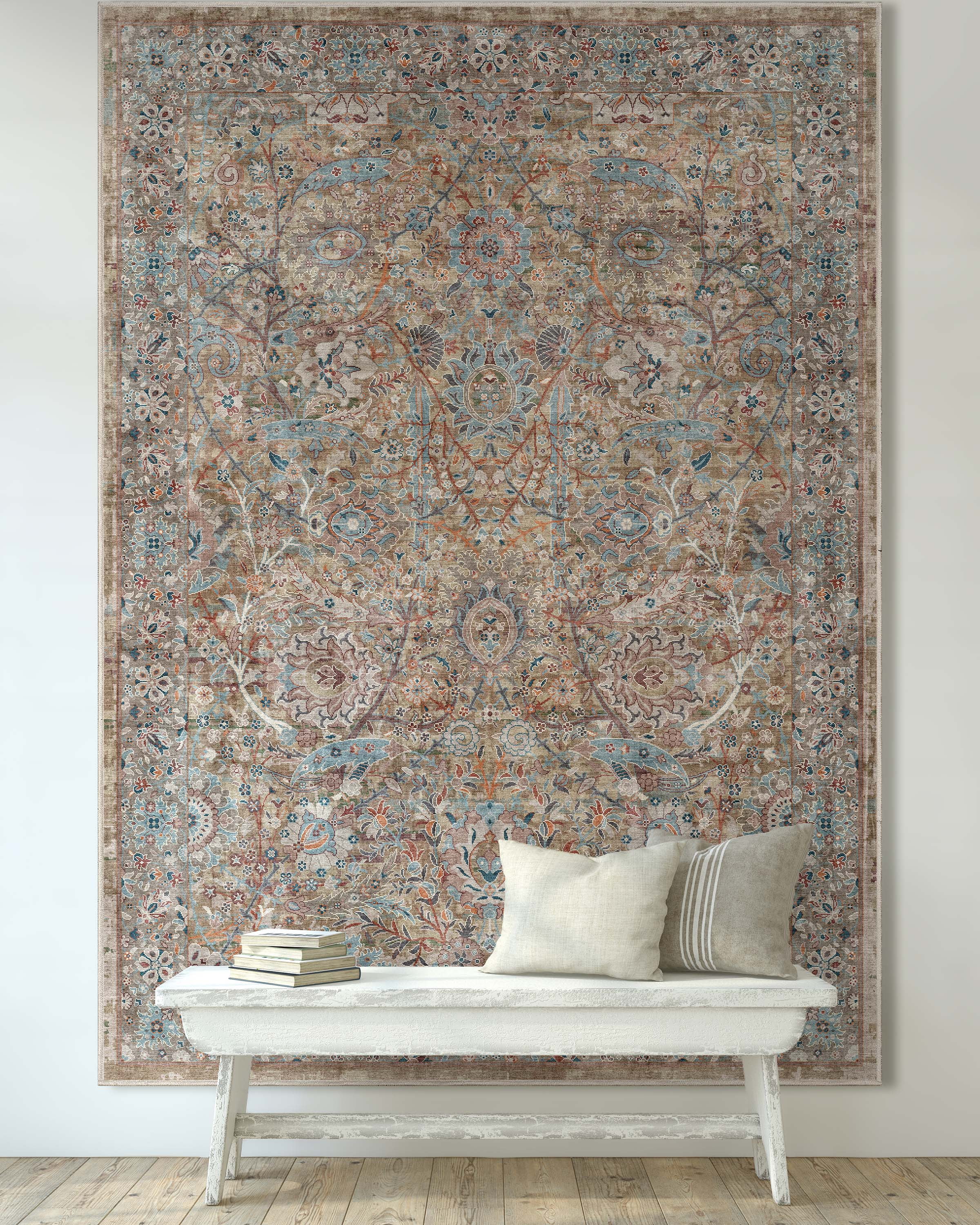 Well Woven Asha Emilia Vintage Persian Floral Blue 5'3" x 7'3" Machine Washable Area Rug