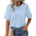thumbnail image 2 of SAFUNY Women's Button Down Shirt Button Closure Short Sleeve Casual High Quality Material For Lasting Wear Light Blue L, 2 of 6