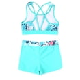 thumbnail image 2 of MSemis Kids Girls Printed Swim Outfits Cropped Tops with Shorts Bathing Suit Green Palm Leaf 10, 2 of 7
