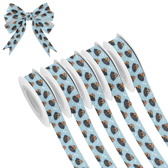 5 Rolls Christmas Ribbon 1.5 inch Wide Decorative Ribbon for Gift Wrapping and Holiday Decorations Cartoon Dog Faces and Bones