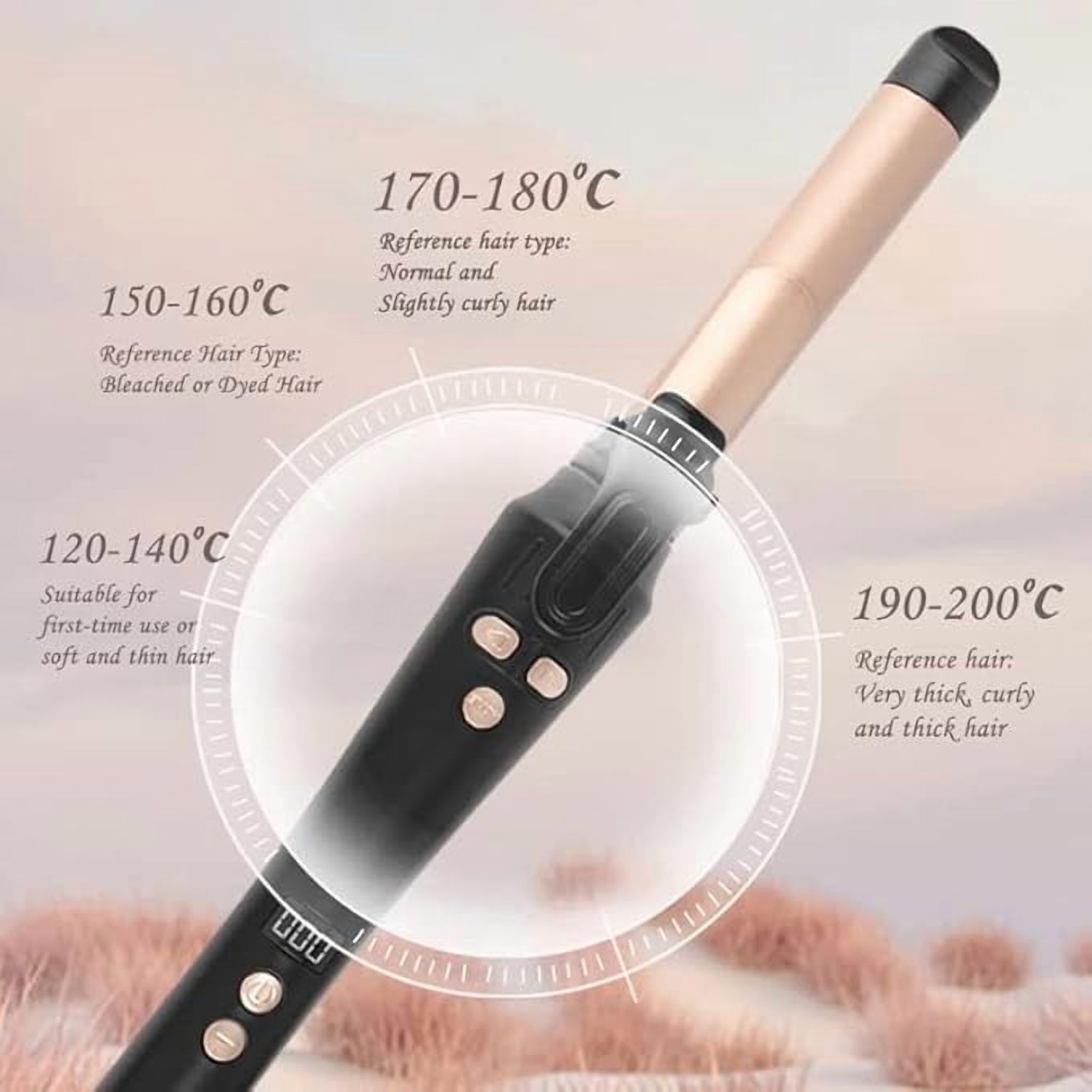 LCD Ceramic Curling Wand - 1 Inch Auto Rotating Titanium Barrel, 4 Adjustable Temps, Fast Heat-Up, Dual Voltage & Anti-Scald