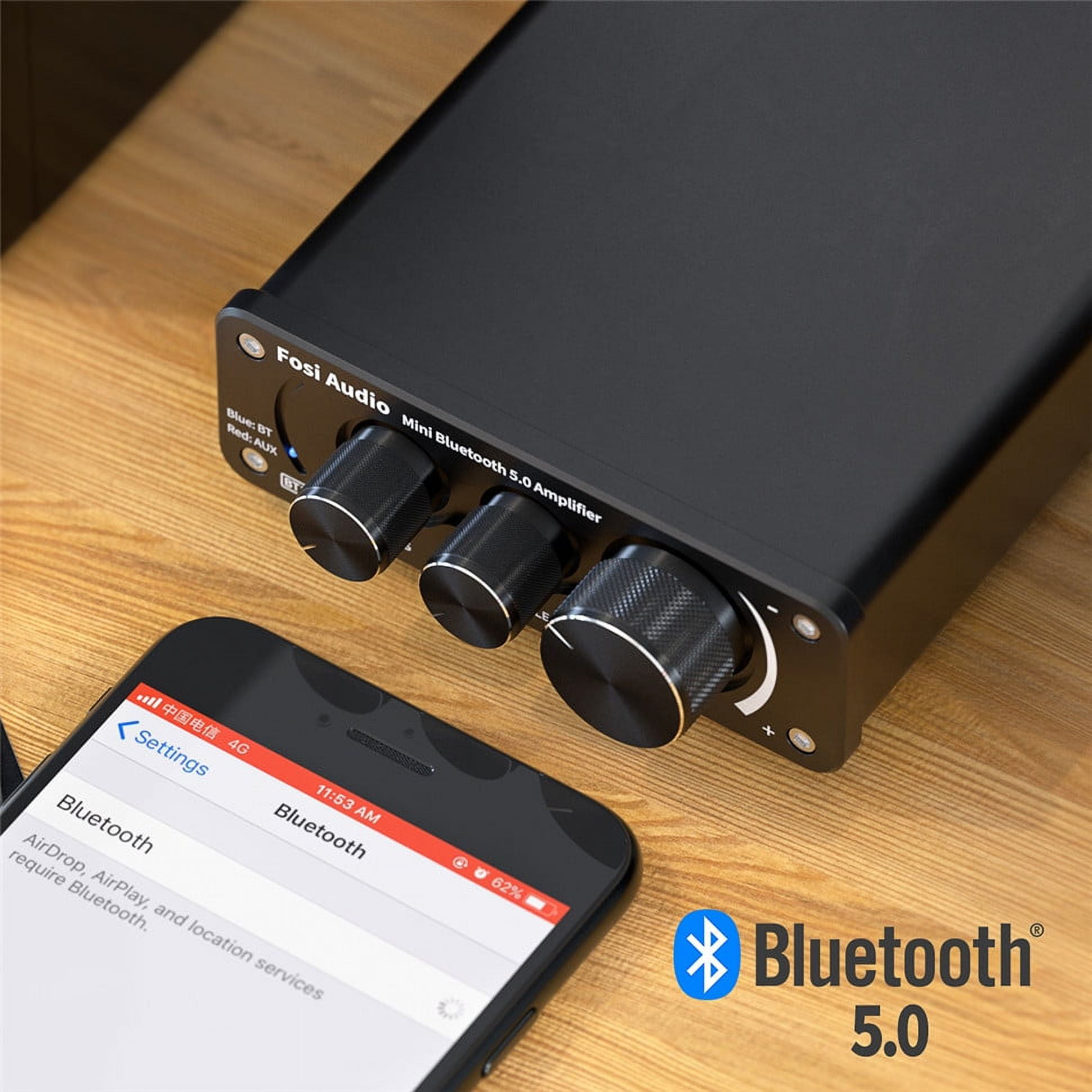 Fosi Audio BT10A-S Bluetooth 5.0 Amplificador receptor de audio estéreo  100W TPA3116 2 canales Mini Hi-Fi Clase D amplificador integrado para