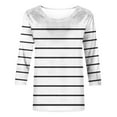 thumbnail image 4 of QUINDOS Women's T Shirts Summer White Striped 3/4 Sleeve Womens Tops Walk Crew Neck Tops, 4 of 4