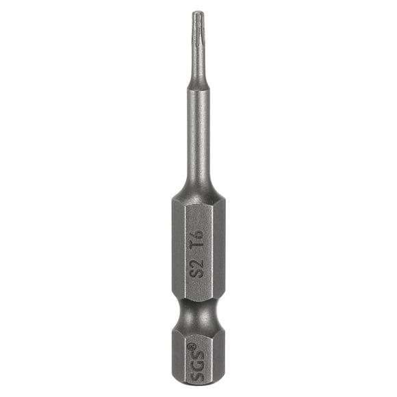 Uxcell T6 Torx Head Screwdriver Bit 1/4" Hex Shank 2" (50mm) Long Magnetic No Hole Tip 6 Point Star Screw Driver