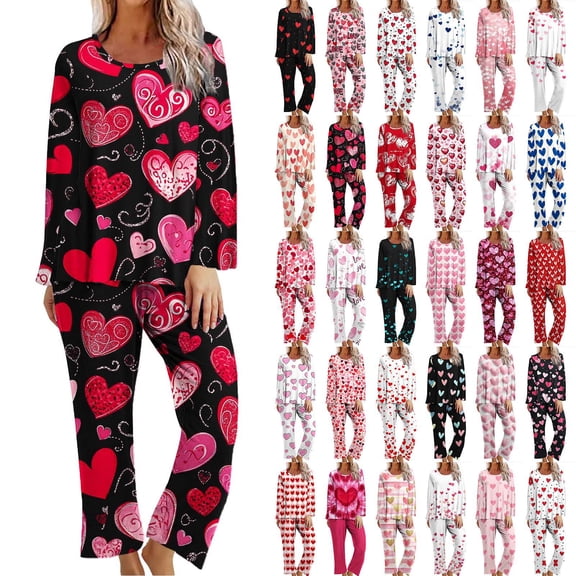 Rciityk Pajama Sets for Women 2 Piece - Valentines Day Pajamas Women - Ladies Pajamas Sets Long Sleeve Round Neck Top and Pants Lounges Pjs Sets