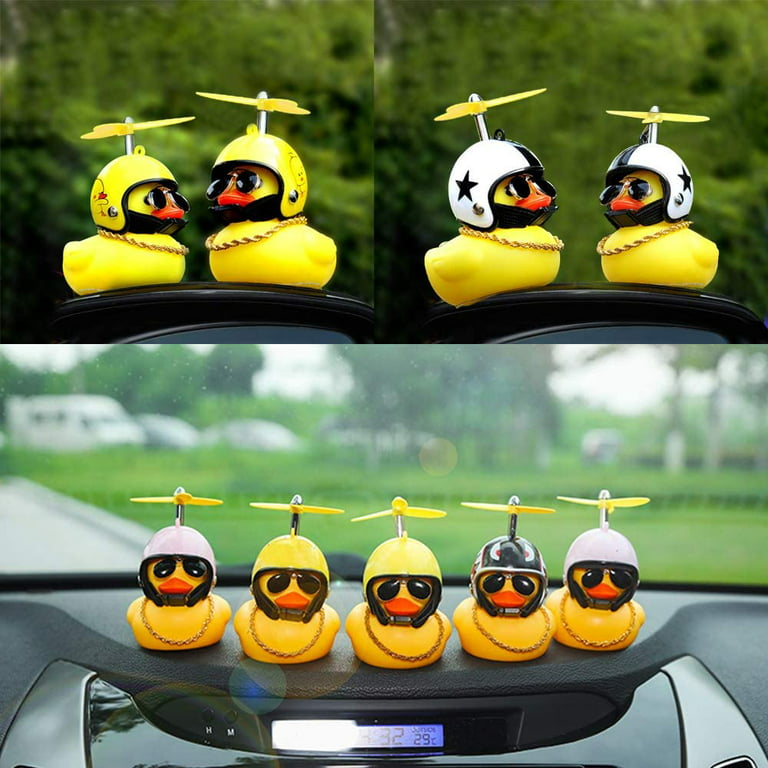 wonuu Rubber Duck Car Ornaments Yellow Duck Car Dashboard Decorations with  Propeller Helmet