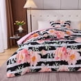 thumbnail image 3 of Koniroom 3PCS Black Pink Floral Comforter Set King Size, Botanical Bedding Sets with Watercolor Roses for Women Teen Girls, 3 of 9