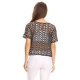 thumbnail image 2 of Women’s Short Sleeve Oversized Perforated Fishnet Holes Crop Top (Black, Small), 2 of 2