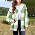 thumbnail image 2 of BFHHYA Girls Winter Plaid Fleece Jacket Zip-Up Hooded Fuzzy Coat Long Sleeve Warm Outerwear with Pockets, for Neighborhood Walks (5-16Y), 2 of 5