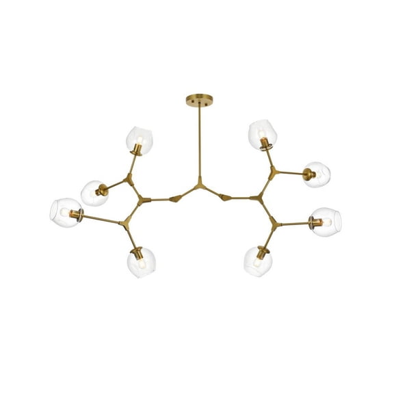 Elegant Lighting Cavoli 61" 9-Light Metal & Glass Chandelier in Brass/Clear