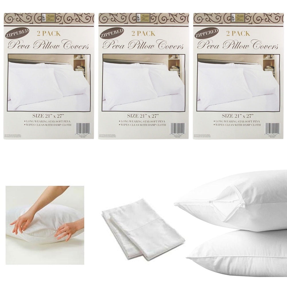 6 White Hotel Pillow Plastic Cover Case Waterproof Zipper Protector Bed